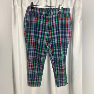 Anne Klein Woman’s Size 12 Multi Color Plaid Ankle Length Slim Pants Academia
